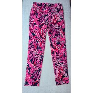 Lilly Pulitzer Luxletic High Rise Leggings Pink Navy Floral Print 002623 Size 4